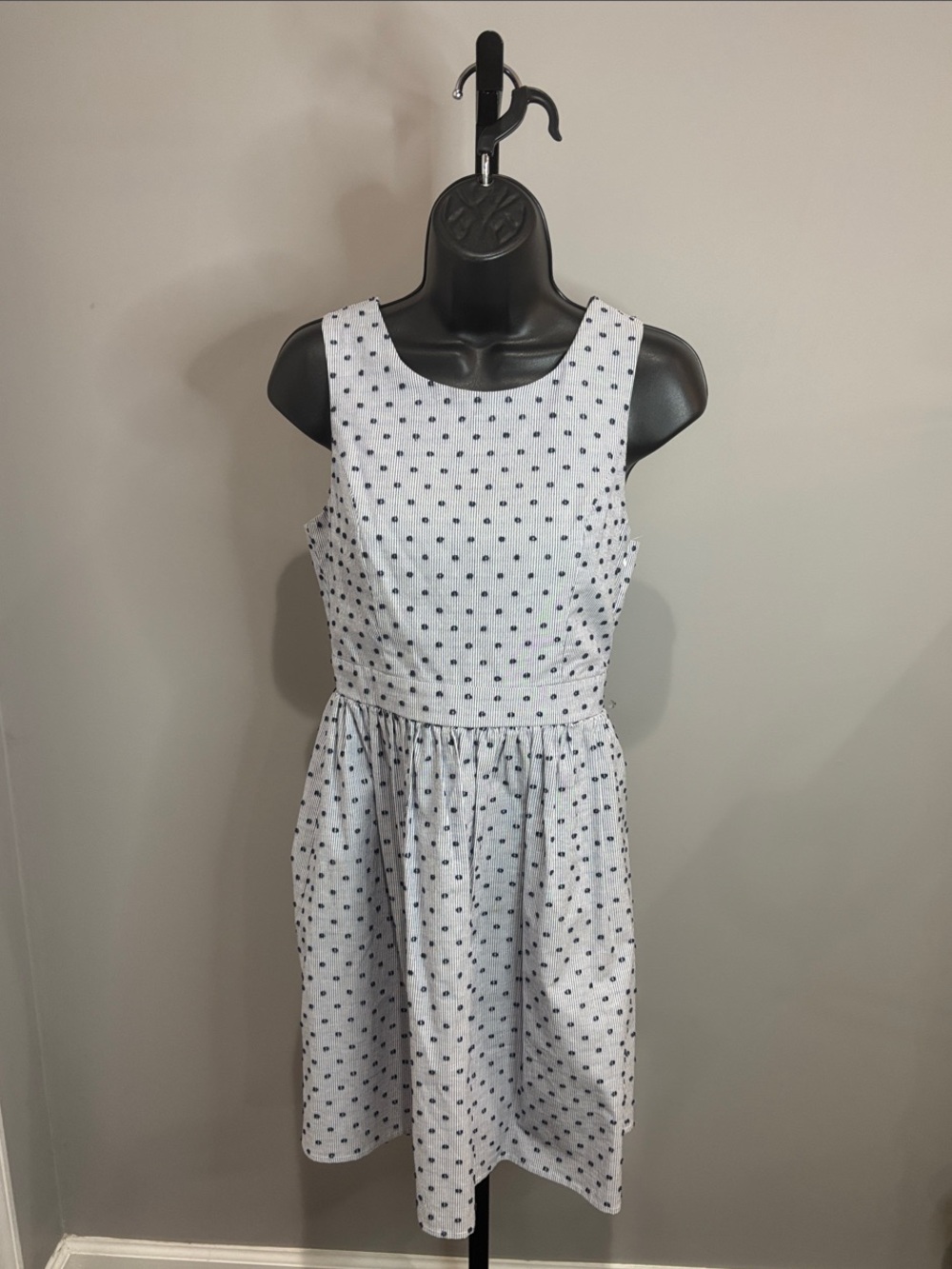 Altar'd State White Dress with Navy Polka Dots - Sleeveless Mini